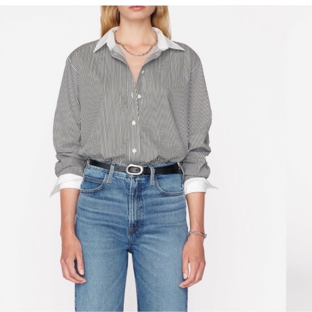 Frame Denim black and white striped Button-Up shirt with contrast details